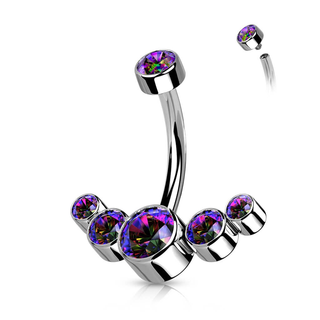 Titanium Belly Button Piercing 5 Zirconia Silver Internally Threaded