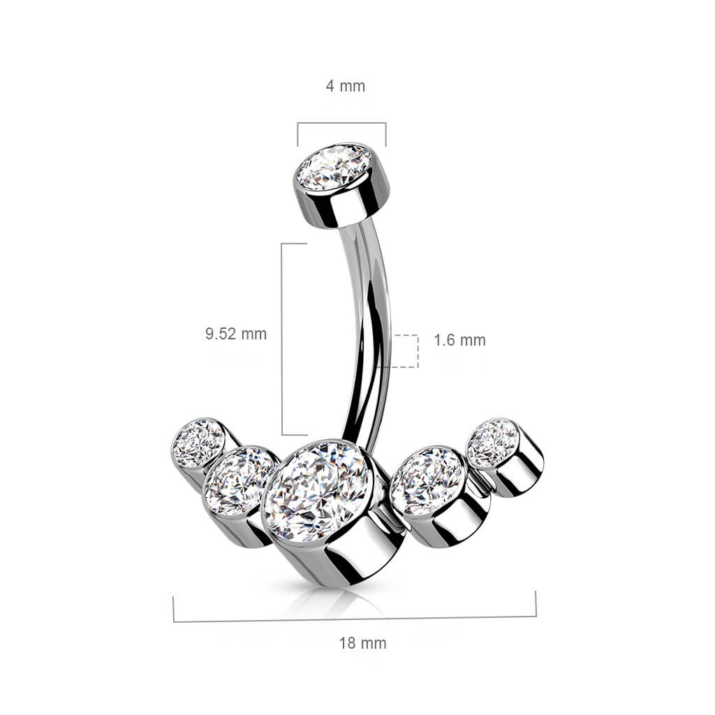 Titanio Piercing Ombelico Argento e 5 zirconi Filettatura Interna