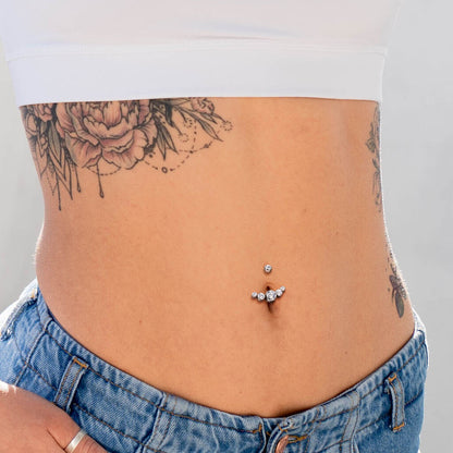 Titanio Piercing Ombelico Argento e 5 zirconi Filettatura Interna