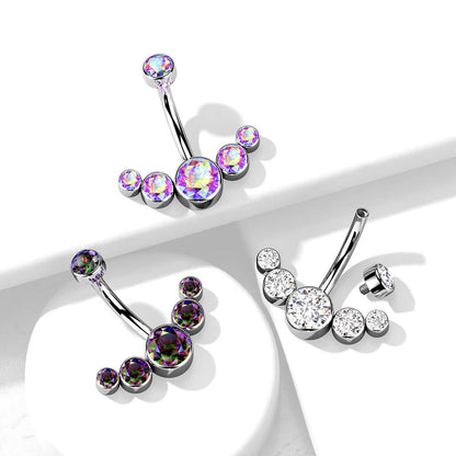 Titanium Belly Button Piercing 5 Zirconia Silver Internally Threaded