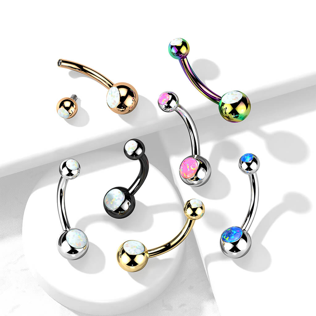 Titanium Belly Button Piercing Ball Opal Internally Threaded