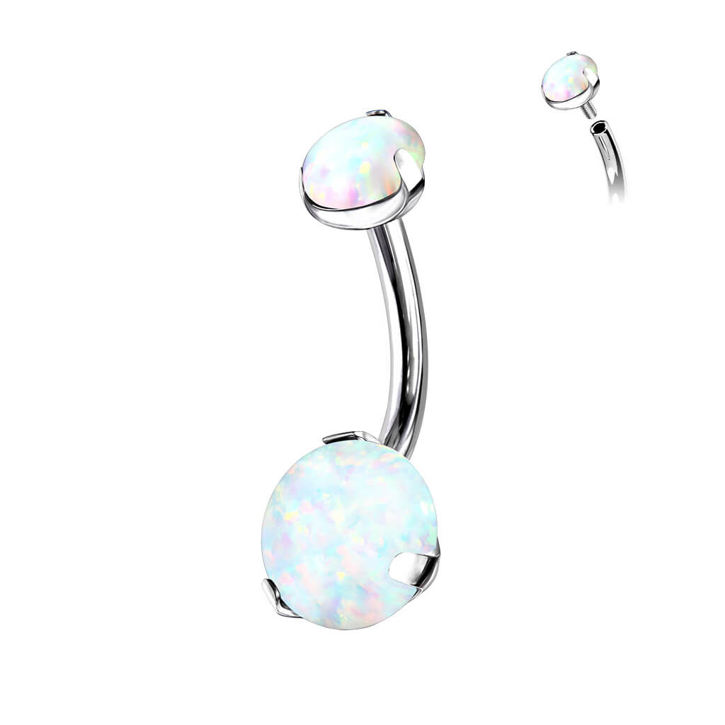 Titane Piercing Nombril Opal Serti Griffe Filetage Interne