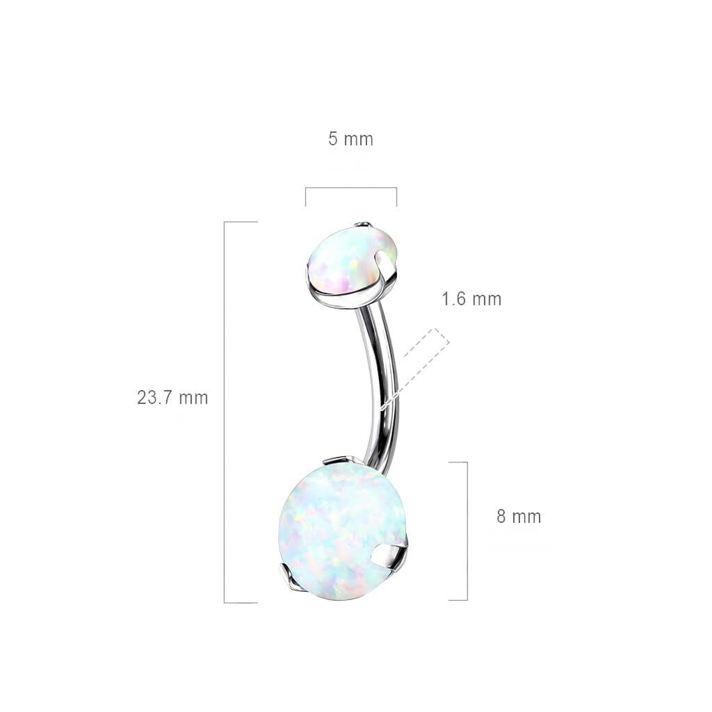 Titane Piercing Nombril Opal Serti Griffe Filetage Interne