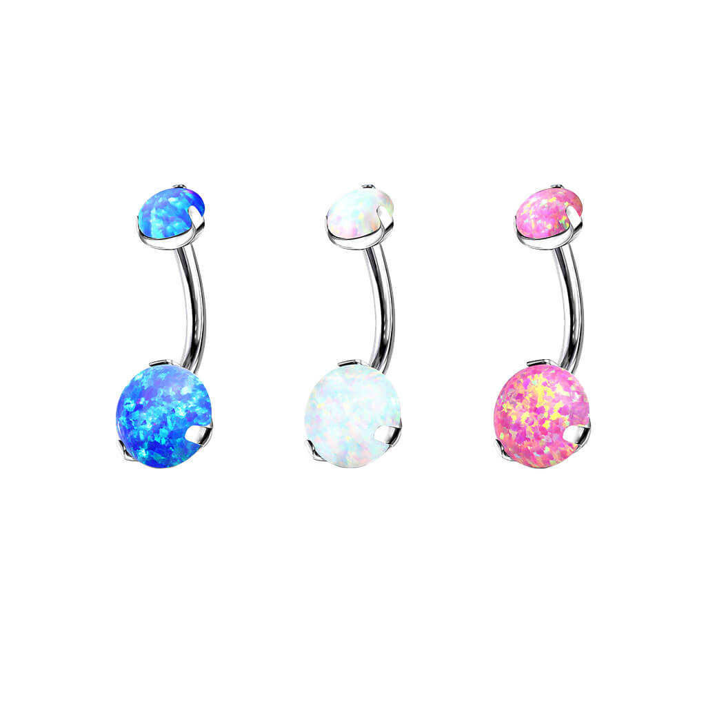 Titane Piercing Nombril Opal Serti Griffe Filetage Interne