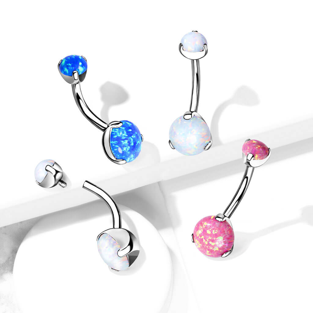 Titane Piercing Nombril Opal Serti Griffe Filetage Interne