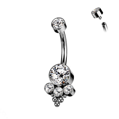 Titanio Piercing Ombelico Argento con zirconi e opale Filettatura Interna