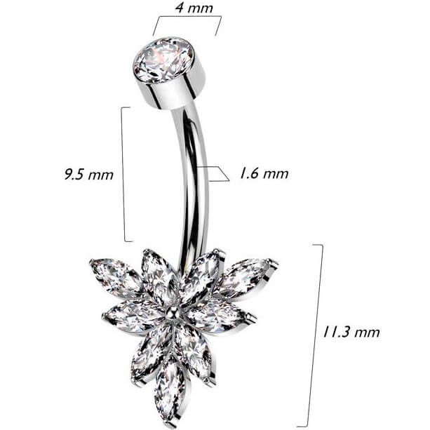 Titane Piercing Nombril Marquise Zircone Filetage Interne