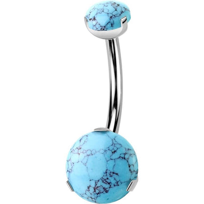 Titanium Belly Button Piercing ball natural stone prong setting Internally Threaded