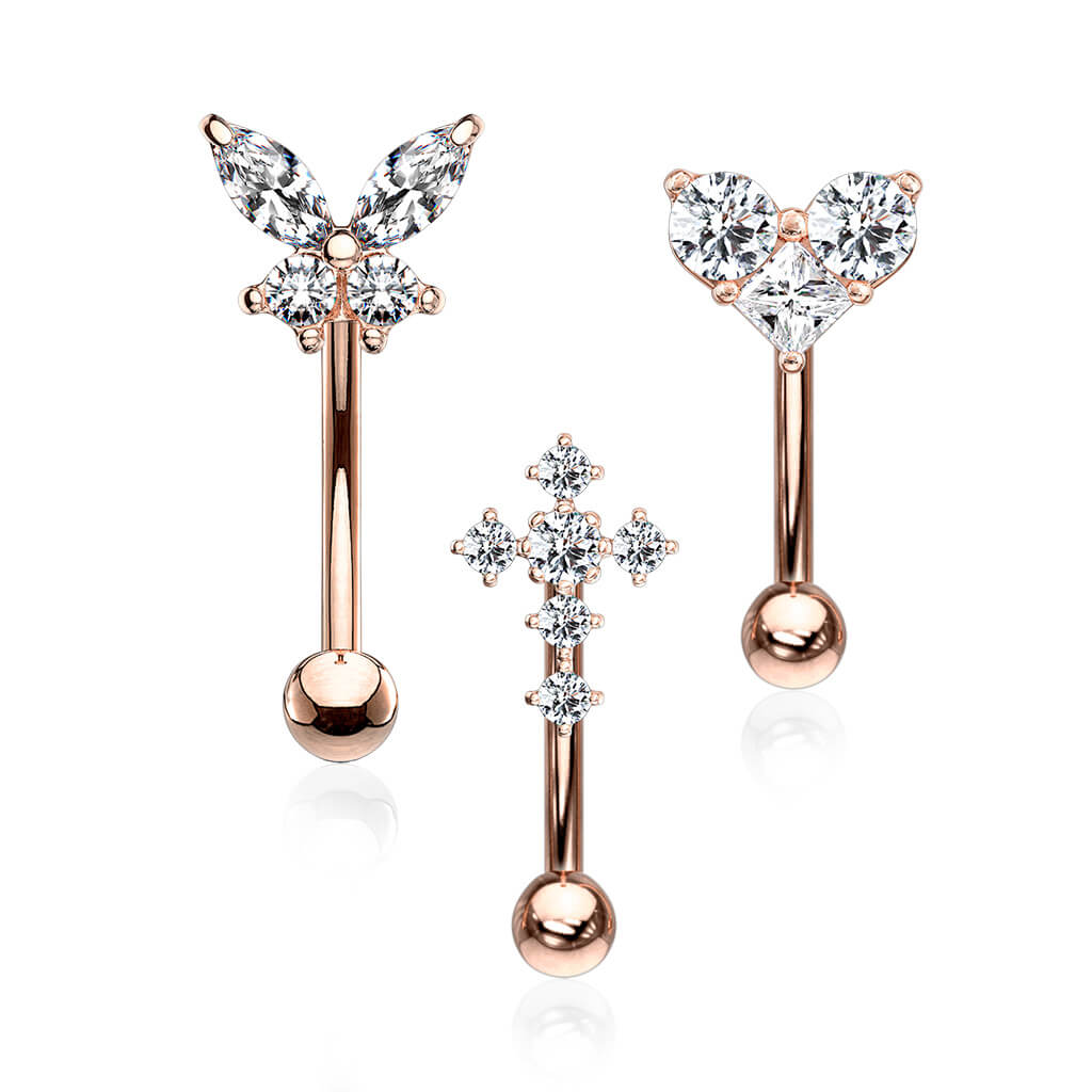 Eyebrow Piercing Set Butterfly Heart Cross Zirconia