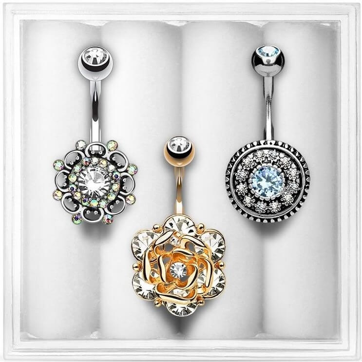 Piercing Nombril Fleur Zircone