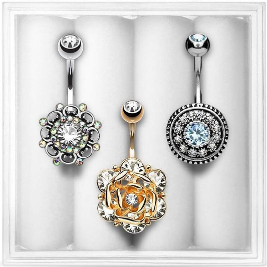 Belly Button Piercing Flower Zirconia