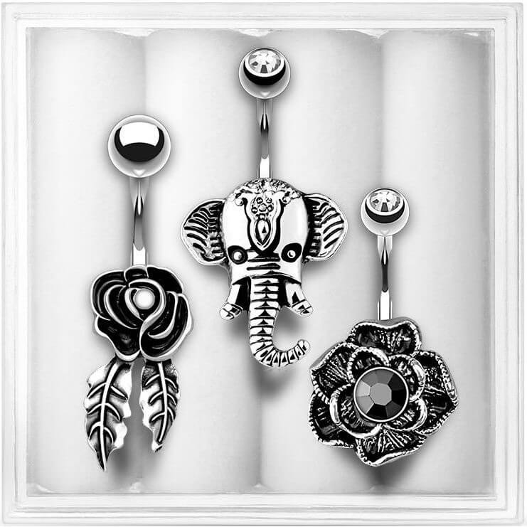 Belly Button Piercing Set Zirconia Silver