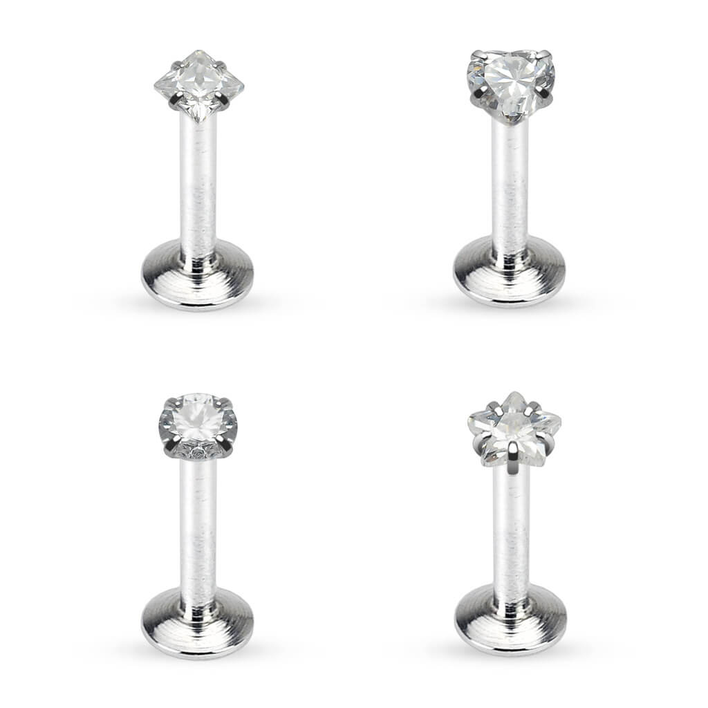 Labret Set Zirkonia Silber Innengewinde