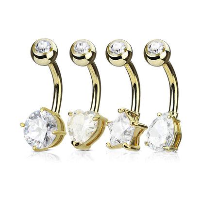 Bauchnabelpiercing Set Zirkonia Gold