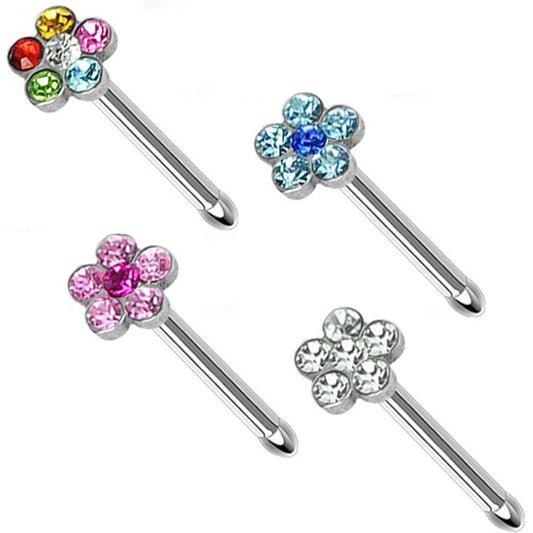 Nose Stud Flower Zirconia Silver