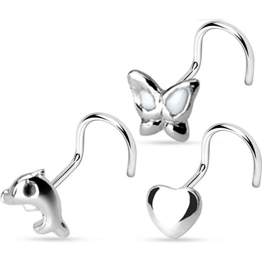 Argento 925 Screw Nasale Farfalla/cuore/delfino in argento