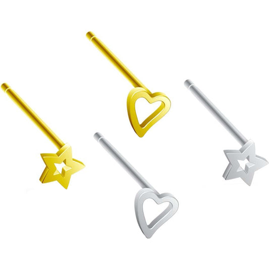 Silver 925 Nose Stud Set Heart Star Silver Bendable