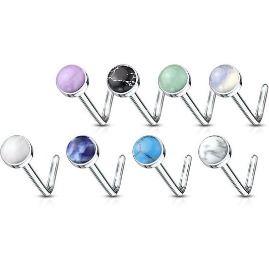 Nose L-Shape Set Semi-Precious Stones Round