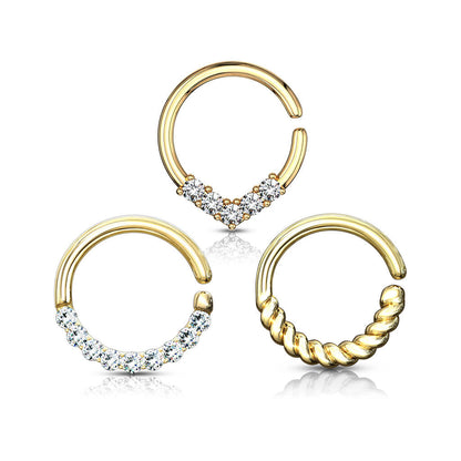 Septum Piercing Pack Anillos Circonita Oro Flexible