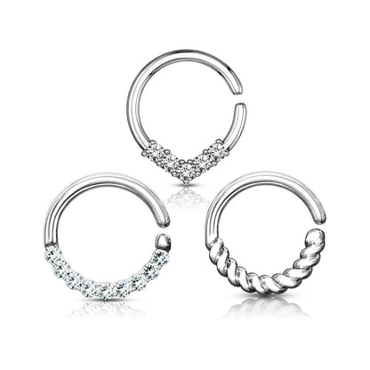 Septum Piercing Set Ring Zirkonia Gold Biegbar