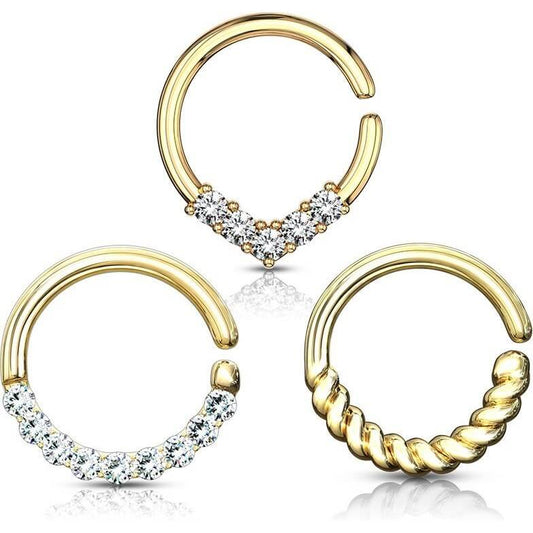 Septum Piercing Set Ring Zirkonia Gold Biegbar