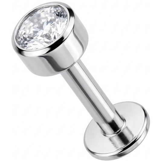 Titanium Labret Round Bezel Set Clear Crystal Internally Threaded