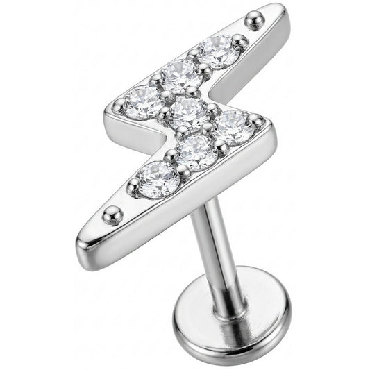 Titanium Labret Crystal Paved Lightning Bolt Internally Threaded