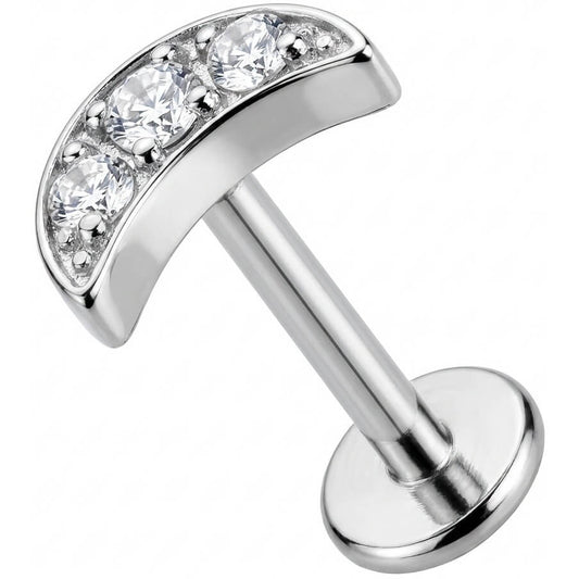 Titanium Labret Triple Crystal Curved Arc Internally Threaded