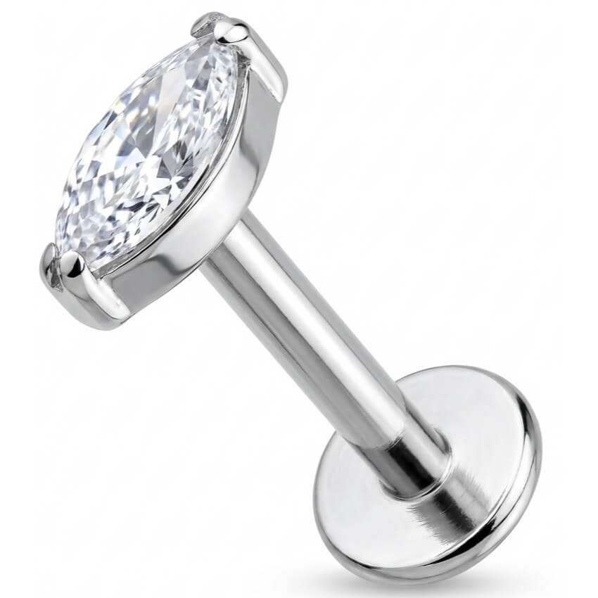 Titanium Labret Marquise Cut Clear Crystal Internally Threaded