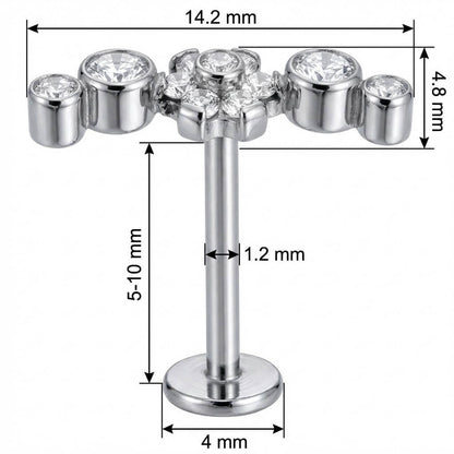 Titanium Labret Crystal Flower Curved Cluster Internally Threaded