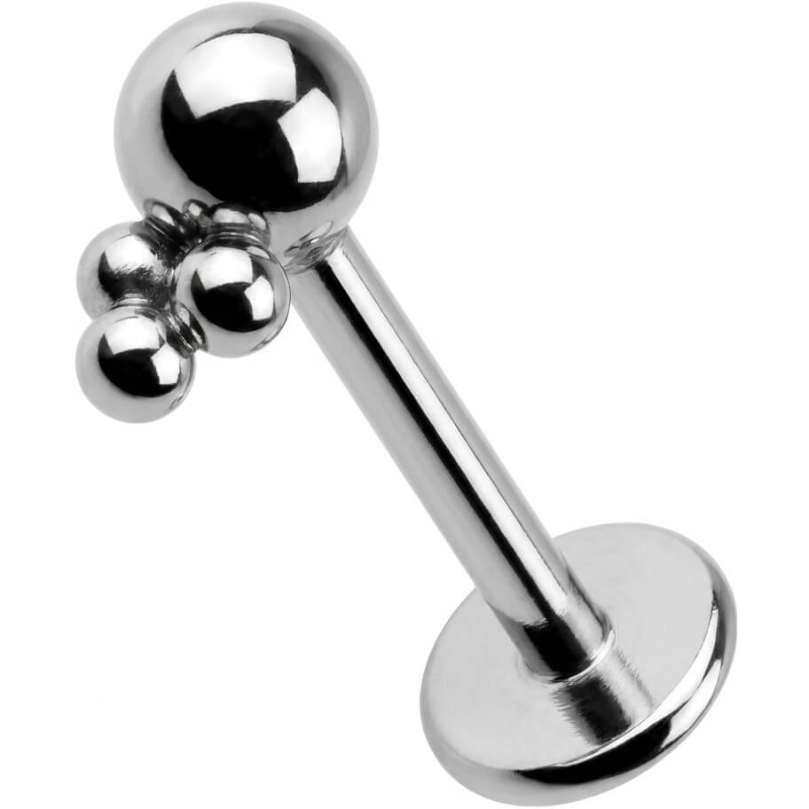 Titanium Labret Sphere With Triple Bead Cluster Internally Threaded