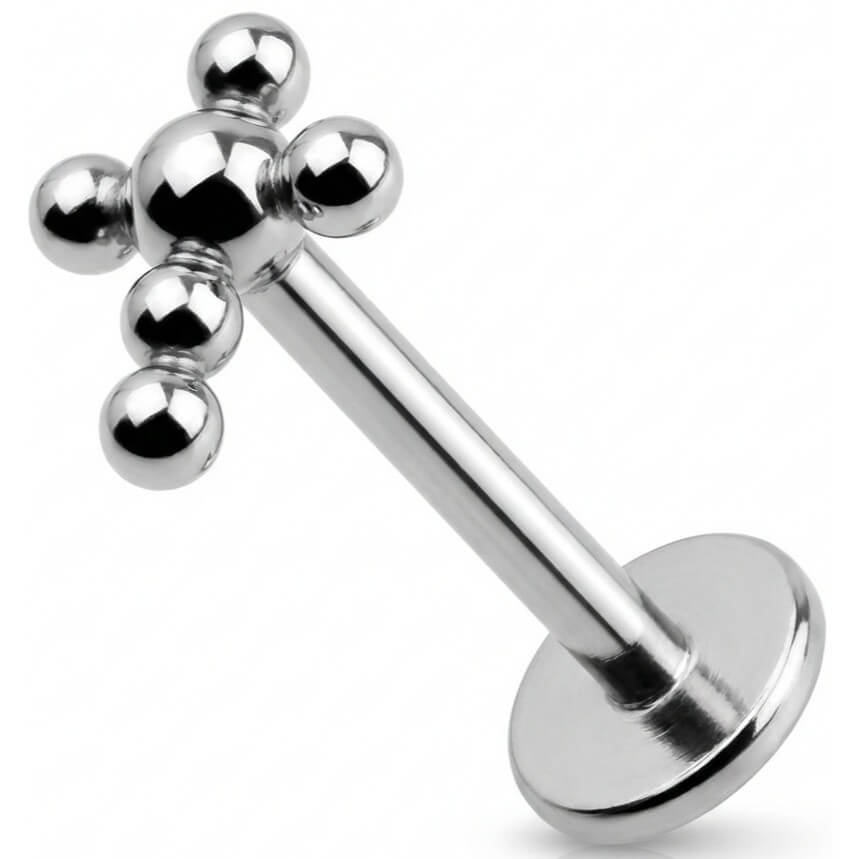 Titanium Labret Beaded Ball Cross Cluster Internally Threaded