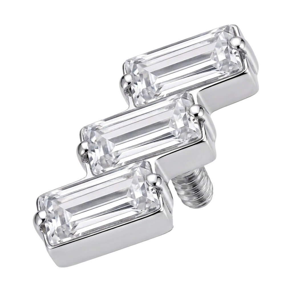 Titanium Top Triple Staggered Baguette Zircons Internally Threaded