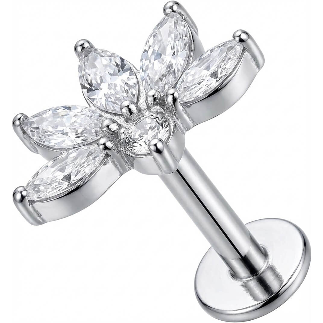 Titanium Labret Marquise Crystal Lotus Fan Internally Threaded