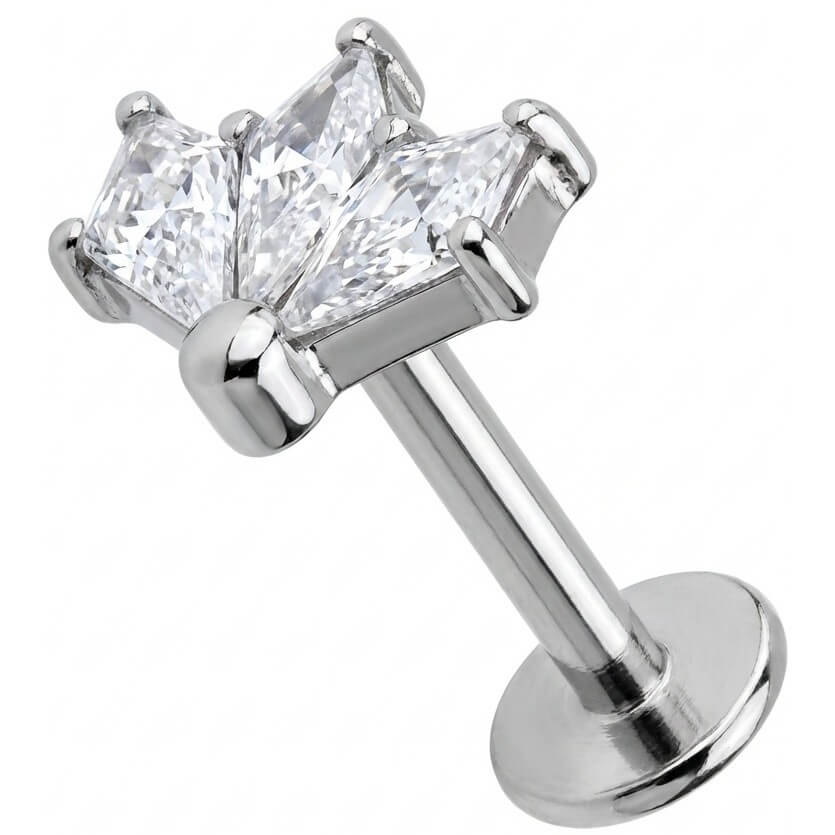 Titanium Labret Triple Crystal Fan Cluster Internally Threaded