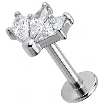 Titanium Labret Triple Crystal Fan Cluster Internally Threaded
