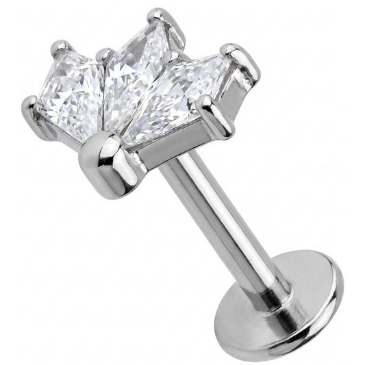 Titanium Labret Triple Crystal Fan Cluster Internally Threaded