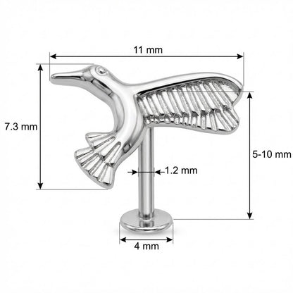 Titanium Labret Flying Hummingbird Bird Figure Internally Threaded