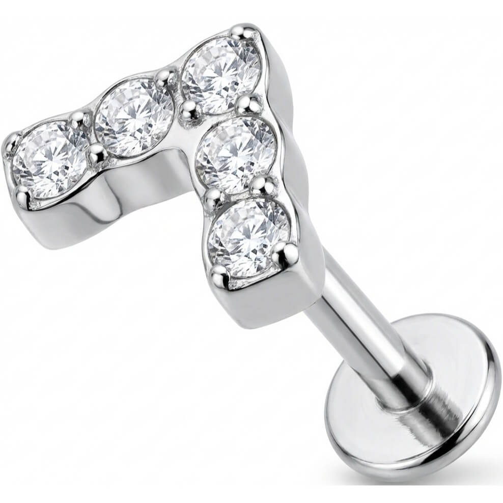 Titanium Labret Crystal Paved Lightning Bolt Internally Threaded