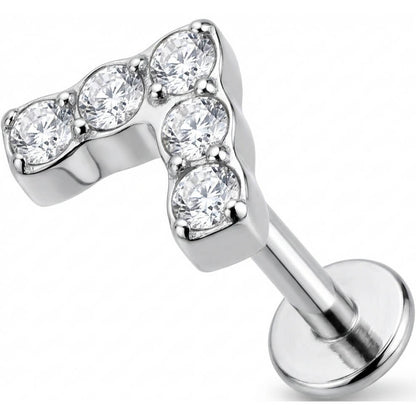 Titanium Labret Crystal Paved Lightning Bolt Internally Threaded