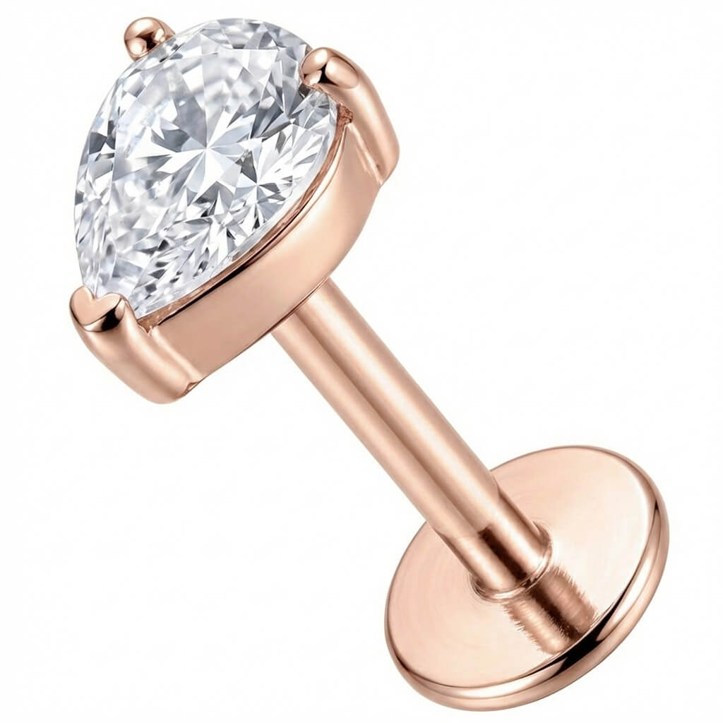 Titanium Labret Teardrop Shaped Zirconia Internally Threaded