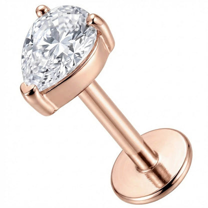Titanium Labret Teardrop Shaped Zirconia Internally Threaded