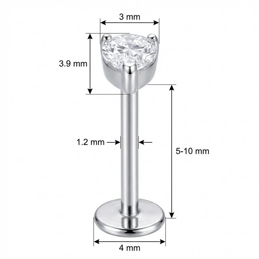 Titanium Labret Teardrop Shaped Zirconia Internally Threaded