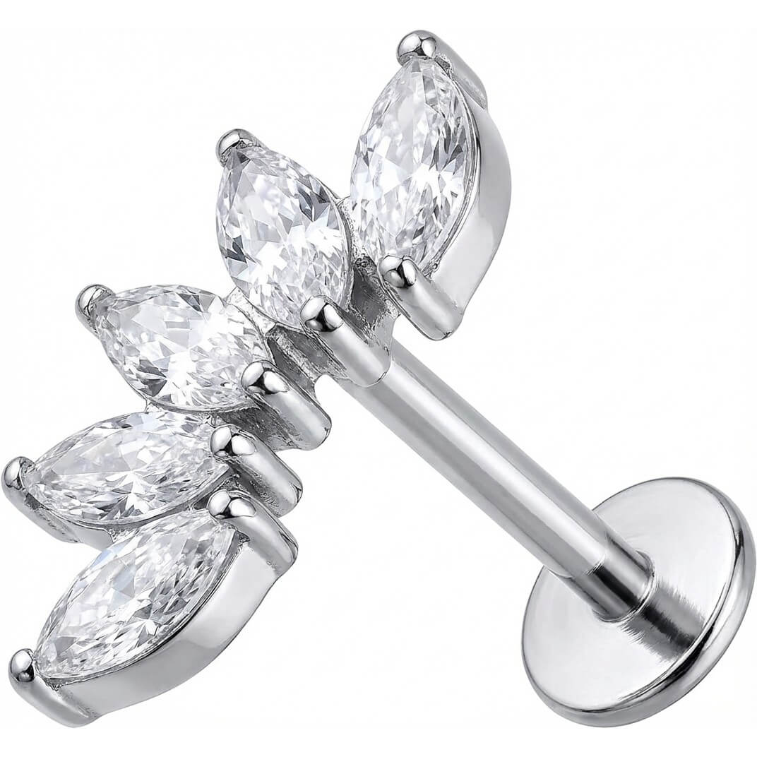 Titanium Labret Five Marquise Crystal Fan Cluster Internally Threaded