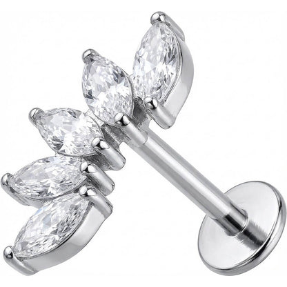 Titanium Labret Five Marquise Crystal Fan Cluster Internally Threaded
