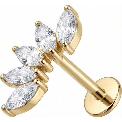 Titanium Labret Five Marquise Crystal Fan Cluster Internally Threaded