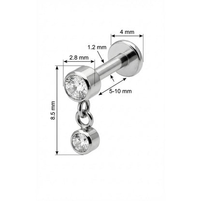 Titanium Labret Double Round Crystal Dangle Internally Threaded