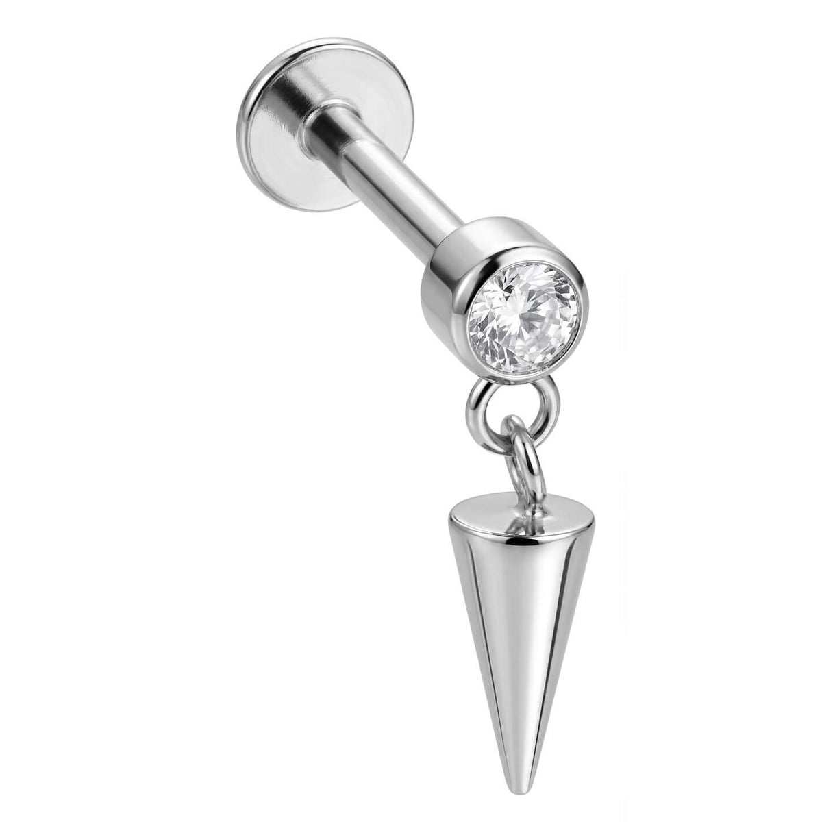 Titanium Labret Crystal Bezel With Dangle Spike Internally Threaded