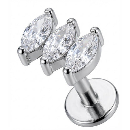 Titanium Labret Triple Marquise Crystal Cluster Internally Threaded