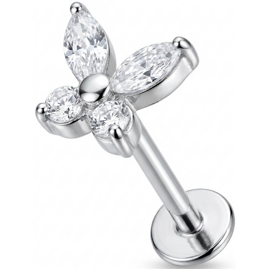 Titanium Labret Marquise Crystal Butterfly Internally Threaded